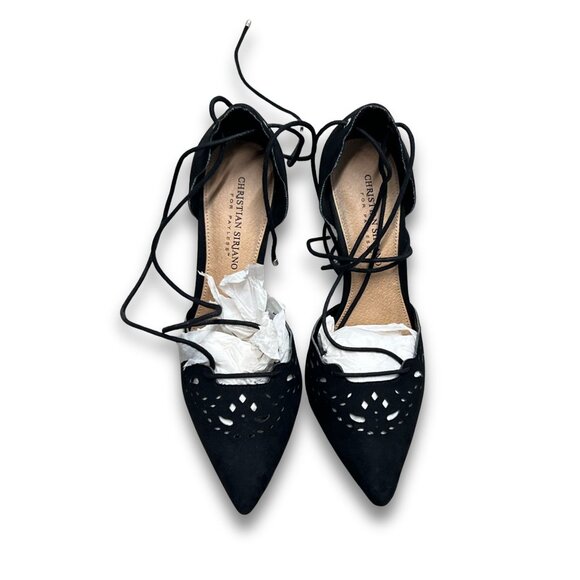 Christian Siriano Black Josephine Lace-Up Heels Size 8.5 Pointed Toe Cutout Desi - Picture 2 of 8